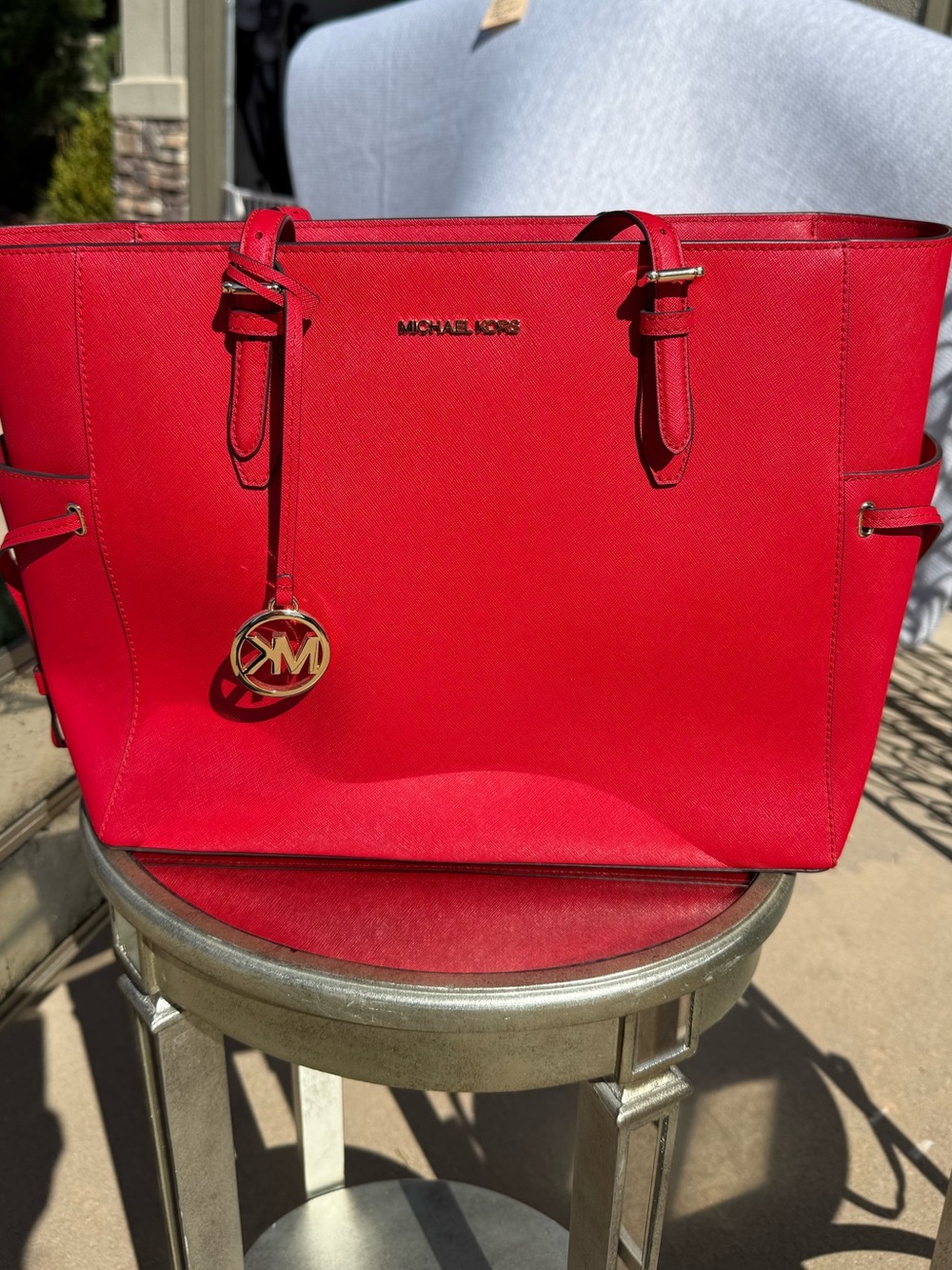 Michael Kors Red Saffiano Tote with Gold Hardware